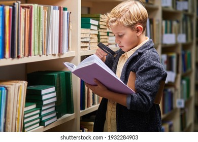 preschool boy reading book in library with patience, caucasian kid boy is concentrated on education, getting knowledge. child s brain development, learn to read, cognitive skills concept