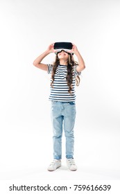 Preschooler Child Watching Something In VR Headset Isolated On White