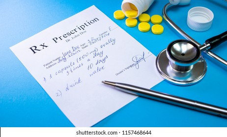 Prescription To Patient. Concept Of Panacea And Life Save, Prescribe Treatment Or Legal Drug Store