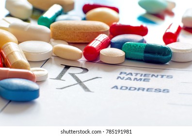 Prescription pills with prescription paper - Shutterstock ID 785191981