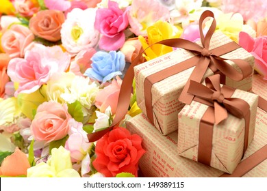 Present box with many flowers