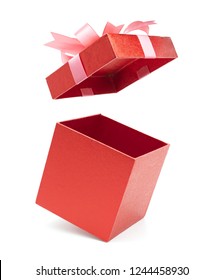 Present Explosion For Christmas ,New Year's Day And Valentine, Open Red Gift Box White Background