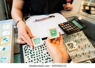 Presentation Of Emeralds In A Store, Bogota, Colombia