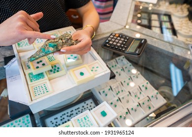 Presentation Of Emeralds In A Store, Bogota, Colombia