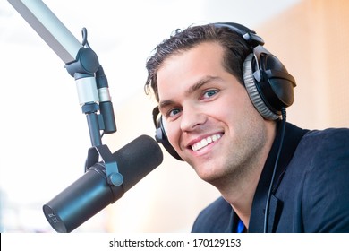 Presenter Or Host In Radio Station Hosting Show For Radio Live In Studio