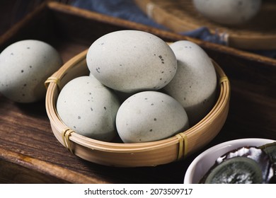 Preserved Duck Eggs Or Century Egg On Wood Background