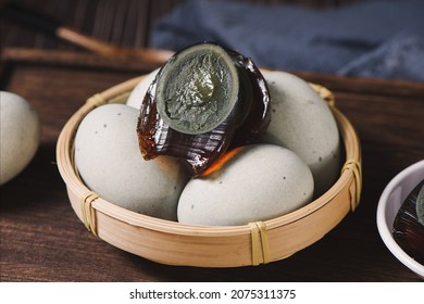 Preserved Duck Eggs Or Century Egg On Wood Background