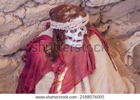 Preserved mummy in a tomb of Chauchilla cemetery in Nazca, Peru Stock photo © 