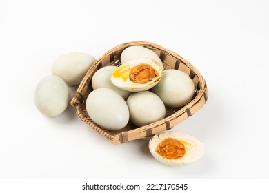 Preserved Salted Duck Eggs With Egg Yolk On White Background