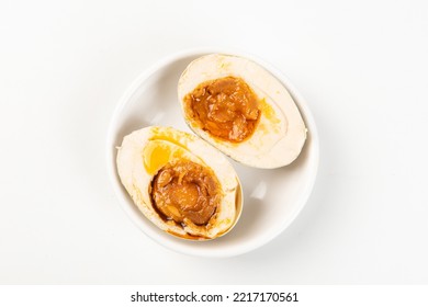 Preserved Salted Duck Eggs With Egg Yolk On White Background