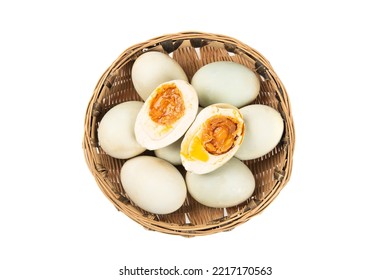 Preserved Salted Duck Eggs With Egg Yolk On White Background