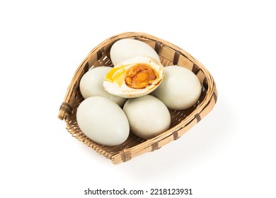 Preserved Salted Duck Eggs With Egg Yolk On White Background