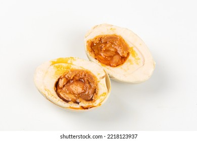 Preserved Salted Duck Eggs With Egg Yolk On White Background