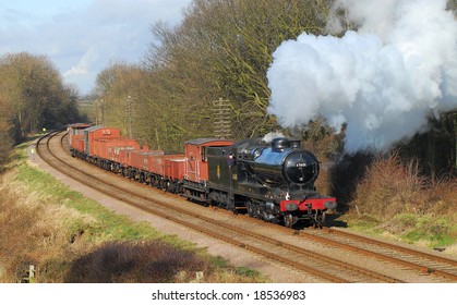 Preserved Steam Train On A Freight Service Past Kinchley Lane. GCR. UK