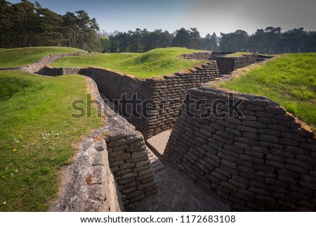 Preserved trenches at the World War One  battlefield of Vimy Ridge, France