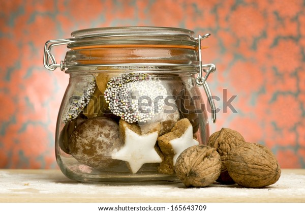 Preserving Glass Jar Containing Christmas Cookies Stock Photo