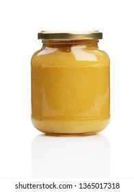 Preserving Jar With Apple Sauce On White Background 