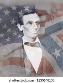 President Abraham Lincoln Union Confederate Flags Stock Photo 