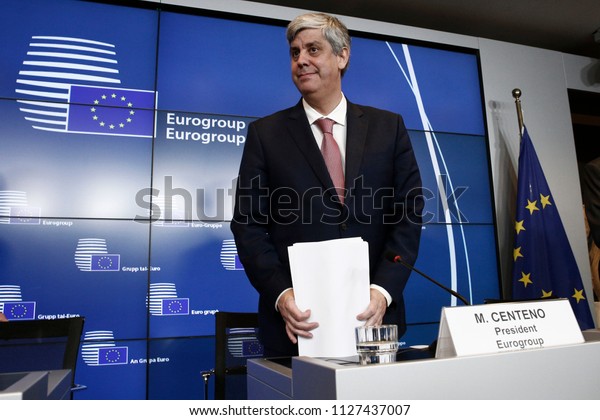 President of Eurogroup Mario
Centeno gives a press conference at the end of Eurogroup finance
ministers meeting at the European Council in Luxembourg on June 22,
2018