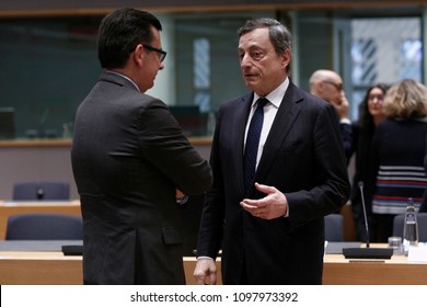 President of the European Central Bank, Mario Draghi attends in an Eurogroup finance ministers meeting at the European Council in Brussels, Belgium on May 24, 2018. 