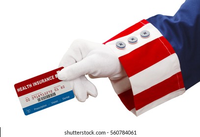 President Holding Health Insurance Card Isolated On White Background.