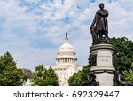 President James Garfield Monument with United States Capitol Building in Washington, DC
