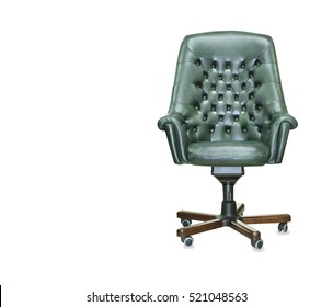 The President Office Chair From Green Leather. Isolated