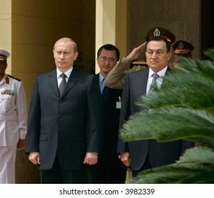 The President Of Russia Vladimir Putin And The President Of Egypt Hosni Mubarak