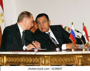 The President Of Russia Vladimir Putin And The President Of Egypt Hosni Mubarak