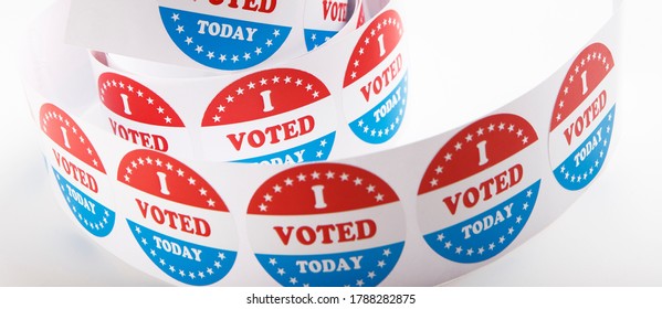 Presidential US Election 2020, Vote Stickers Roll Isolated On White Background, Panorama