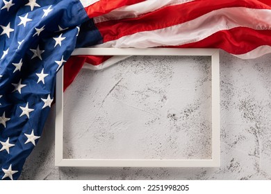 Presidents' Day. Banner template design of presidents day concept, flag of United States American and photo frame space, USA flag for Memorial day on white abstract background - Shutterstock ID 2251998205