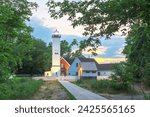 Presque Isle Lighthouse in  Erie, Pennsylvania, USA at dusk.