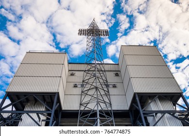Press Box Tower With Early Morning Clouds, Greenville, NC, USA