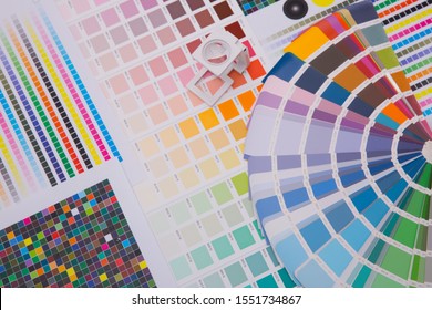 Press Color Management. Cmyk Stripe Loupe And Color Palettes. Commercial Printing.