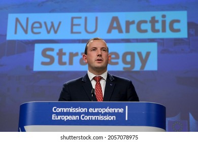 Press Conference By European Commissioner Virginijus SINKEVICIUS On The New Arctic Strategy In Brussels, Belgium On October 13, 2021.