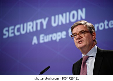 Press Conference By Julian King, European Commissioner For The Security Union In Brussels, Belgium On Jul. 26, 2017