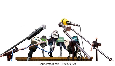 Press Conference Microphones On White Background