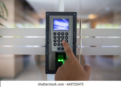 press keypad  number to unlock , electronic door electronic door , digital door lock and open - Shutterstock ID 643725475