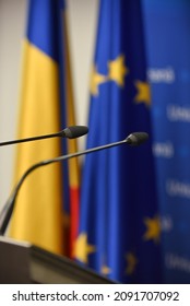  Press Podium In Press Room Of The European Council, Brussels, Belgium, 16 December 2021.