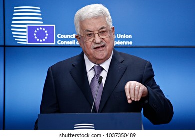 Press Statement By President Of The State Of Palestine And Palestinian National Authority Mahmoud Abbas At The European Union Headquarters In Brussels, Belgium On Jan. 22, 2018. 