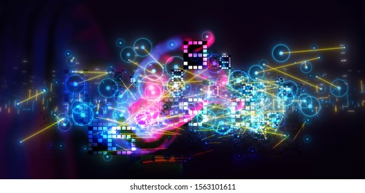 pressing document icon over computer binary code 