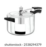 Pressure Cooker with stainless steel body, Old style Manual Cooker with whistle on top of the lid Isolated on white background 