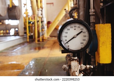   Pressure gauge  in industrial plant, Oil and gas pressure gauge in factory for industry concept.                             
