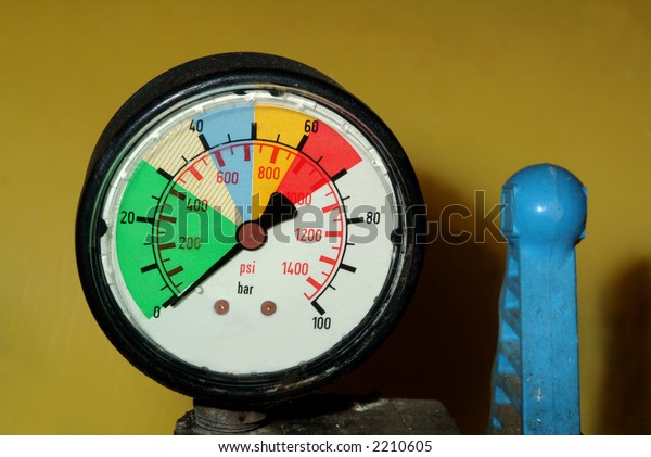 Pressure\
gauge manometer and valve on indusrial\
vehicle