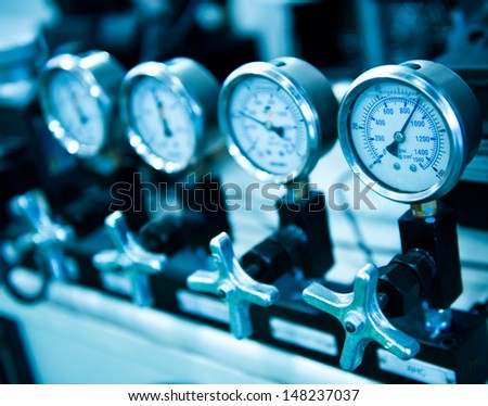 Pressure gauge, measuring instrument close up. 