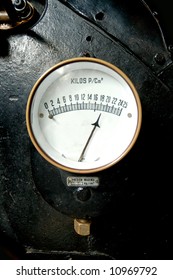 Pressure Gauge In An Old Steam Locomotive