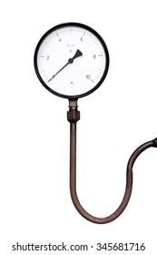 pressure gauge with tube isolated on white background , measuring clock