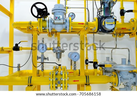 Pressure meters on natural gas pipeline.