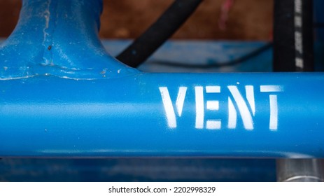 Pressure Vent Line Of The Refinery Processing Pipeline. Industrial Equipment Object Photo, Close-up.