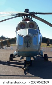 PRETORIA, GAUTENG - MAY 23, 2021: A MIL MI 24 Hind Helicopter From The Front On Display At Museum Open Day At The South African Air Force Museum.